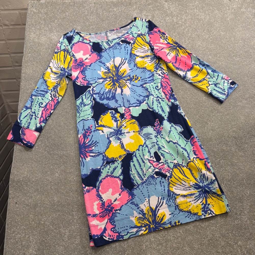 Lilly Pulitzer Marlowe Dress Pima Cotton Big Flirt Shift Floral Hibiscus Med - Picture 4 of 12